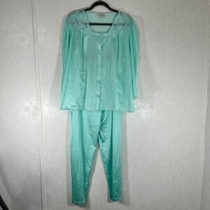 Vassarette Silky Pajama Set Vintage 2-piece Satan and Lace Large Aqua